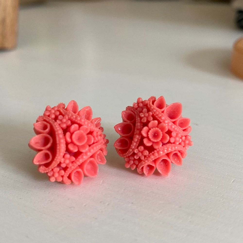 Coral floral earrings